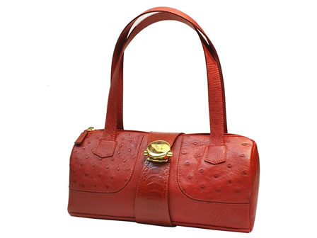 Red ostrich leather handbag