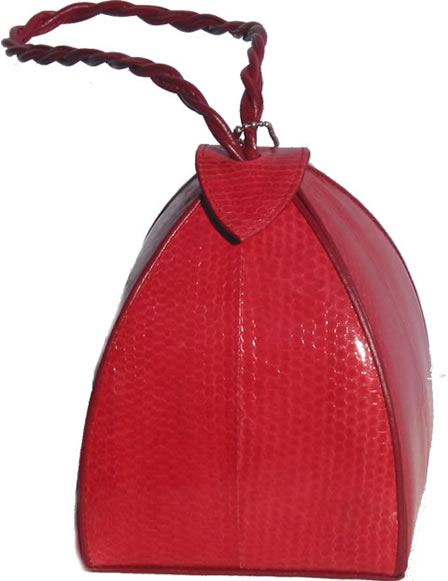 Red snakeskin leather handbag